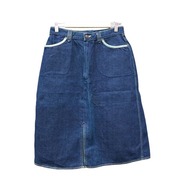 John Sullivan Pioneer Wear vintage Skirt Rigid Denim Top Stitch Midi Cotton